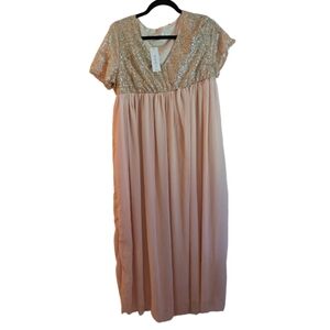 Order Plus Champagne Peach Gold Glitter Maxi Dress SZ XL NWT